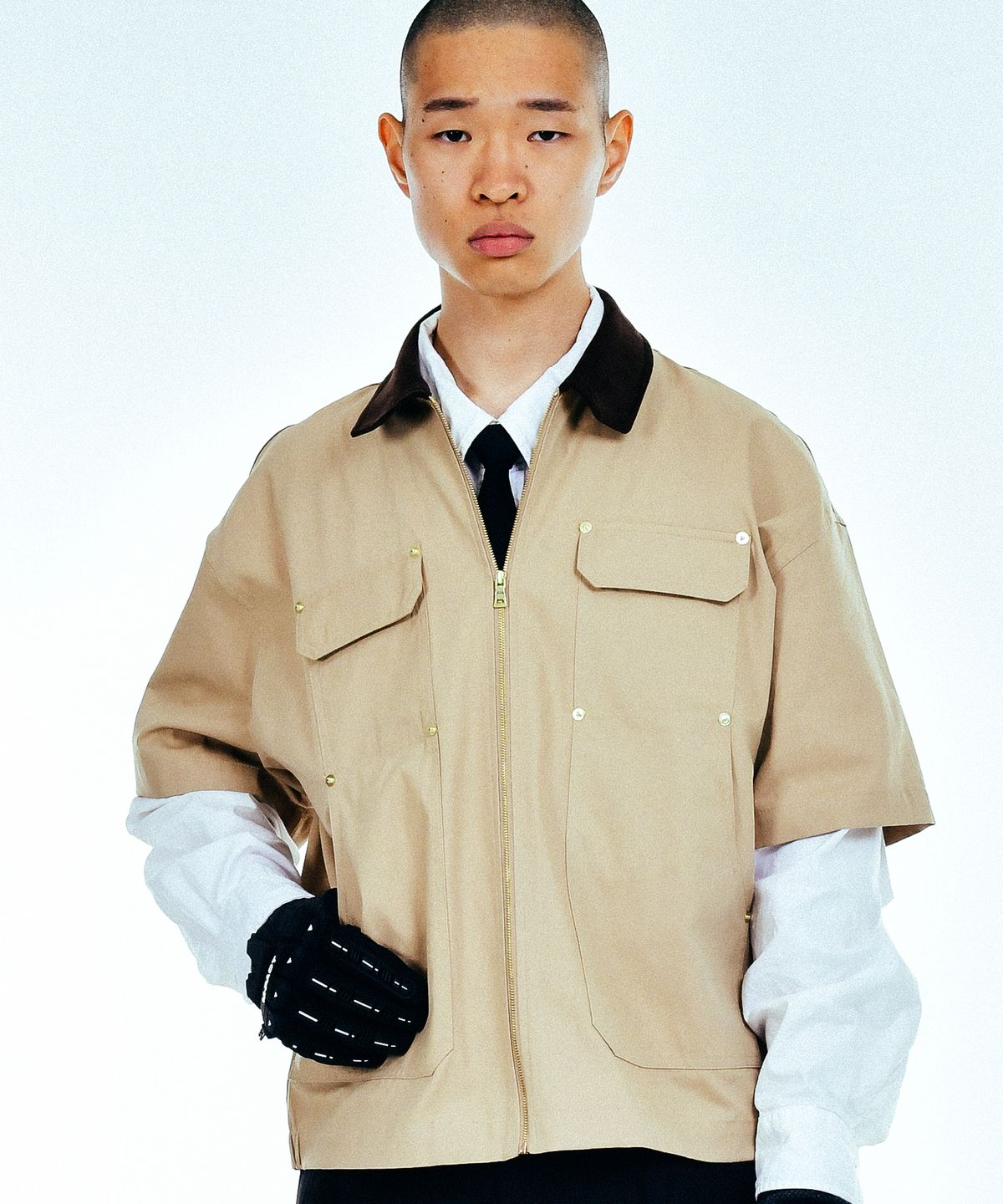 씨오엠이(COME) [UNISEX] C.O.M.E Mechanic Short Sleeve Work Jacket (Camel)
