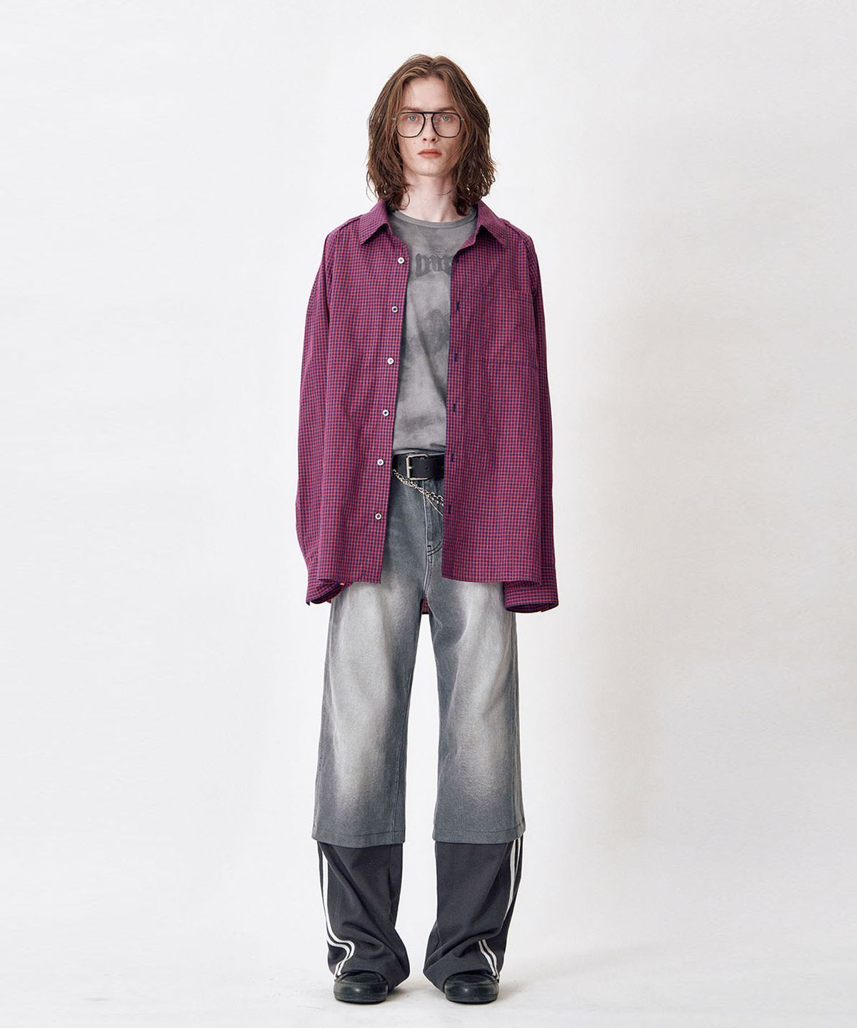 메아(MEA) CHECK PIPING SHIRT  [WINE]