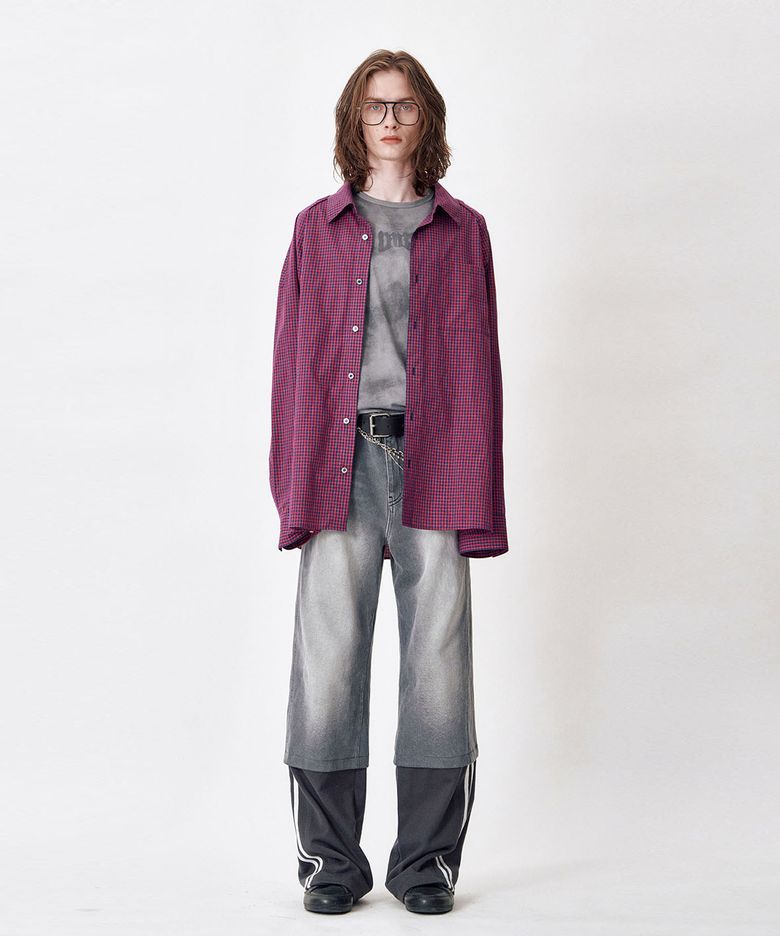 CHECK PIPING SHIRT  [WINE]