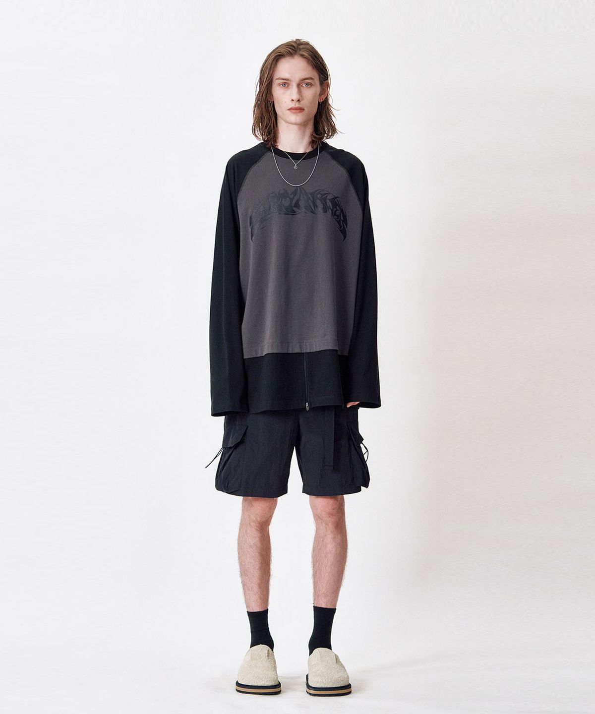 메아(MEA) LAYERED LONG SLEEVES TOP  [DARK GREY]