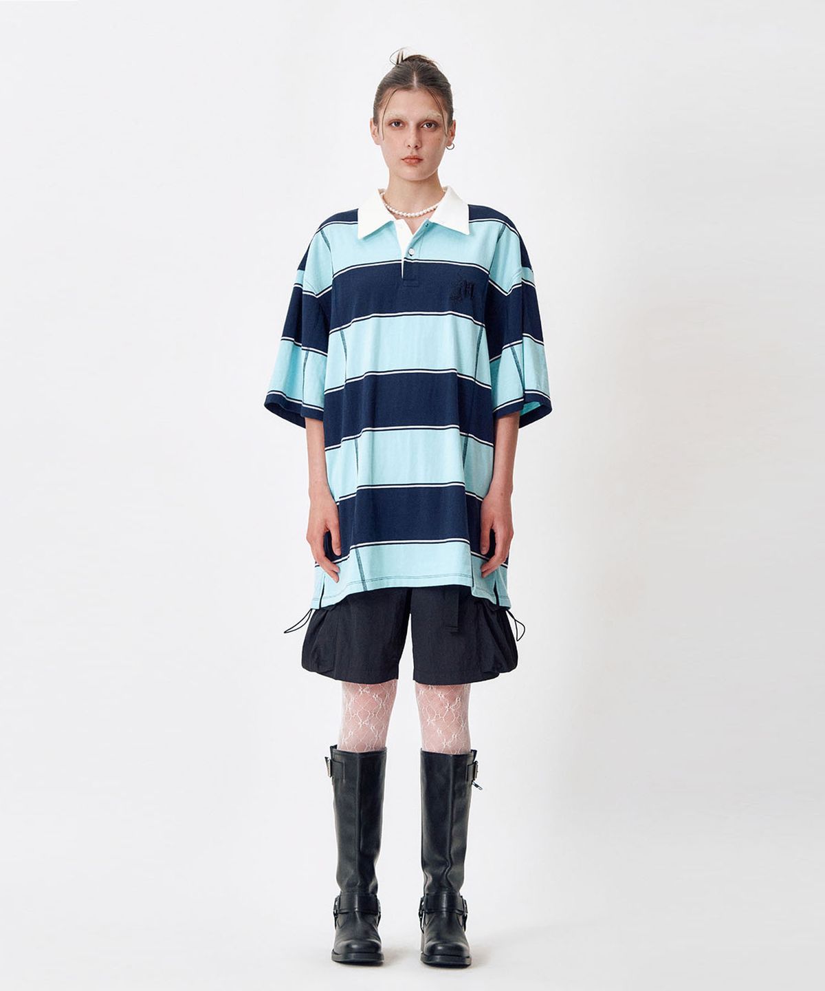 메아(MEA) SHORT SLEEVES STRIPE POLO  [NAVY]