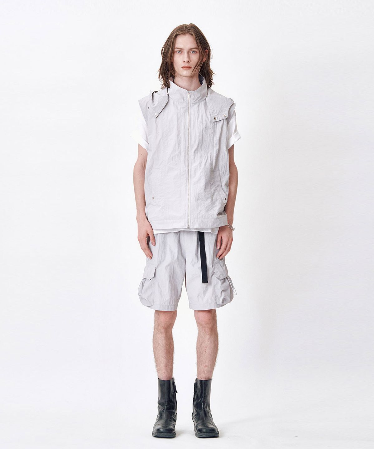 메아(MEA) NYLON HOOD VEST [LIGHT GREY]