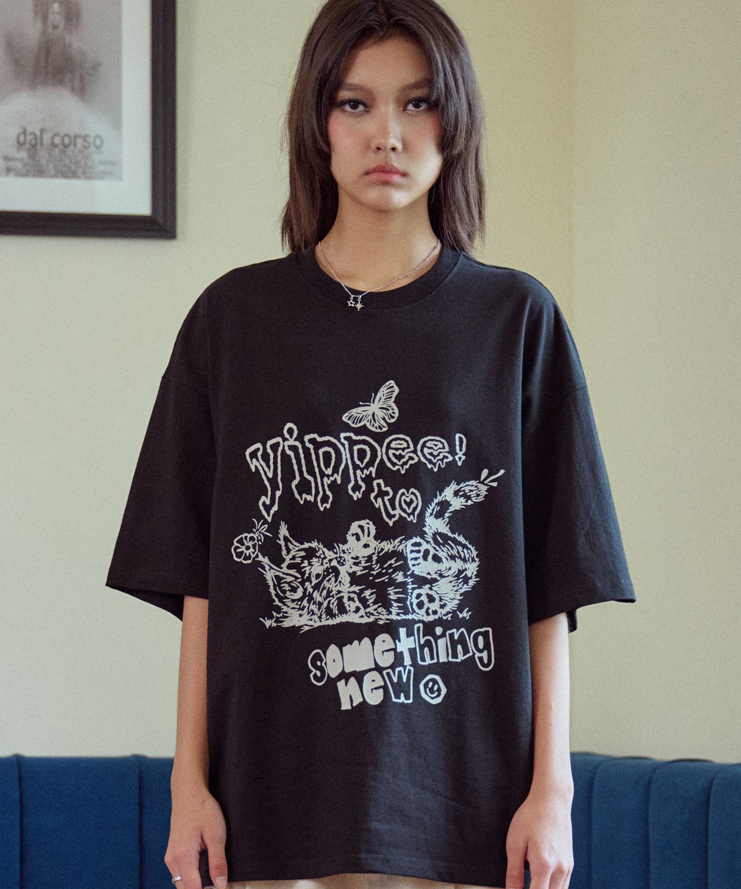 MUSINSA | CPGN STUDIO Yeppi Cat Short Sleeve T-shirt Black