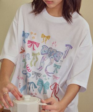 DTP 팬시 리본 반팔티 화이트