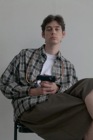 빈티지 워싱 베이지 체크셔츠