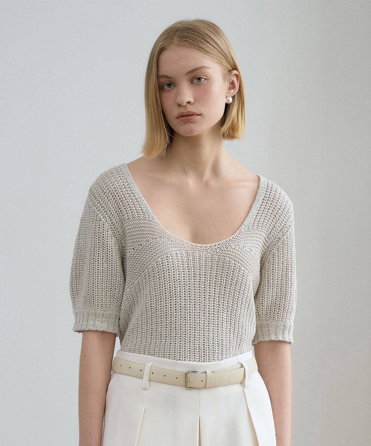 르네제이(RENEJ) Puff Sleeve Netted Knit