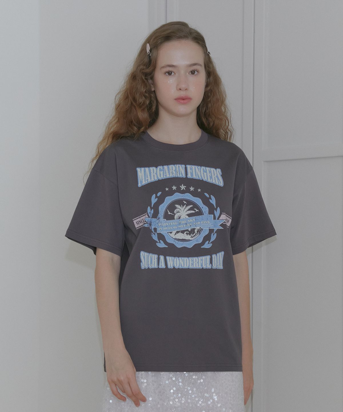 마가린핑거스(MARGARIN FINGERS) PALM TREE BOXY T-SHIRT (CHARCOAL)