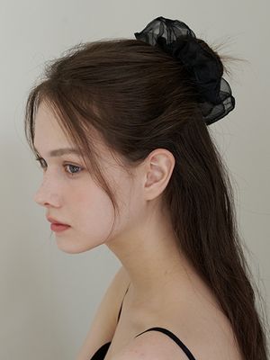 satin organdy scrunch - black