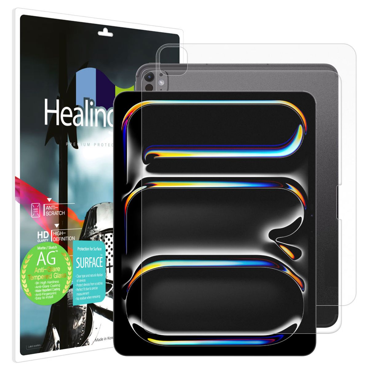 힐링쉴드(HEALINGSHIELD) 아이패드 프로 7세대 13 저반사 강화유리필름1매 후면1매