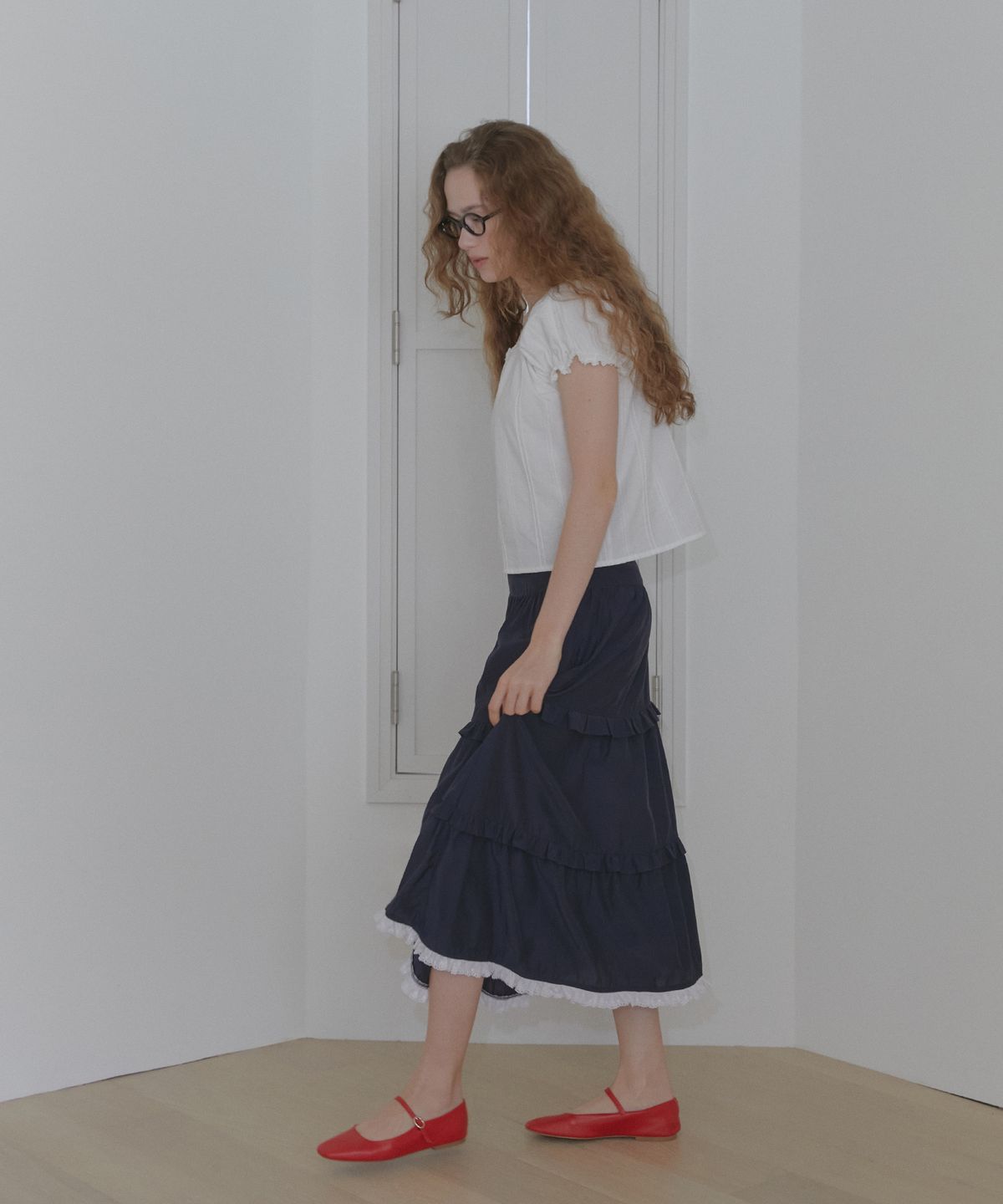 마가린핑거스(MARGARIN FINGERS) FRILL LONG SKIRT (NAVY)