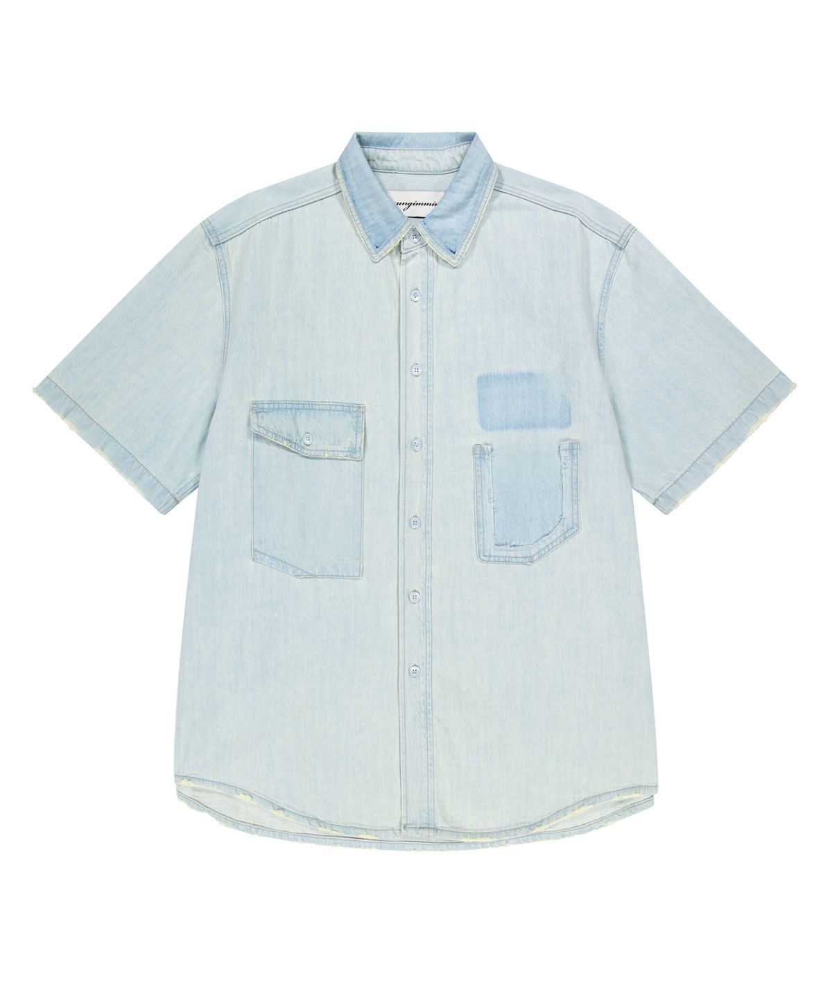언지미크(UNGIMMICK) WASHED DENIM SHORT SLEEVE SHIRT (BLUE)