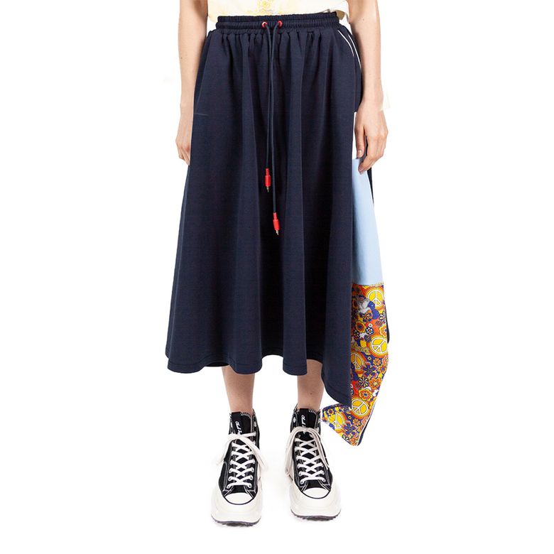 [MXM1FKSKL001BL]Asymmetrical Knit Skirt Long