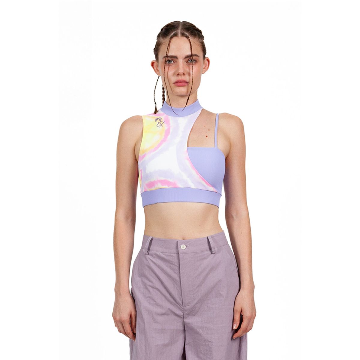 밀리우(MILIEUX) [MSM1FKTPN001MT]Asymmetrical Halter Cropped Knit Top Sleeveless