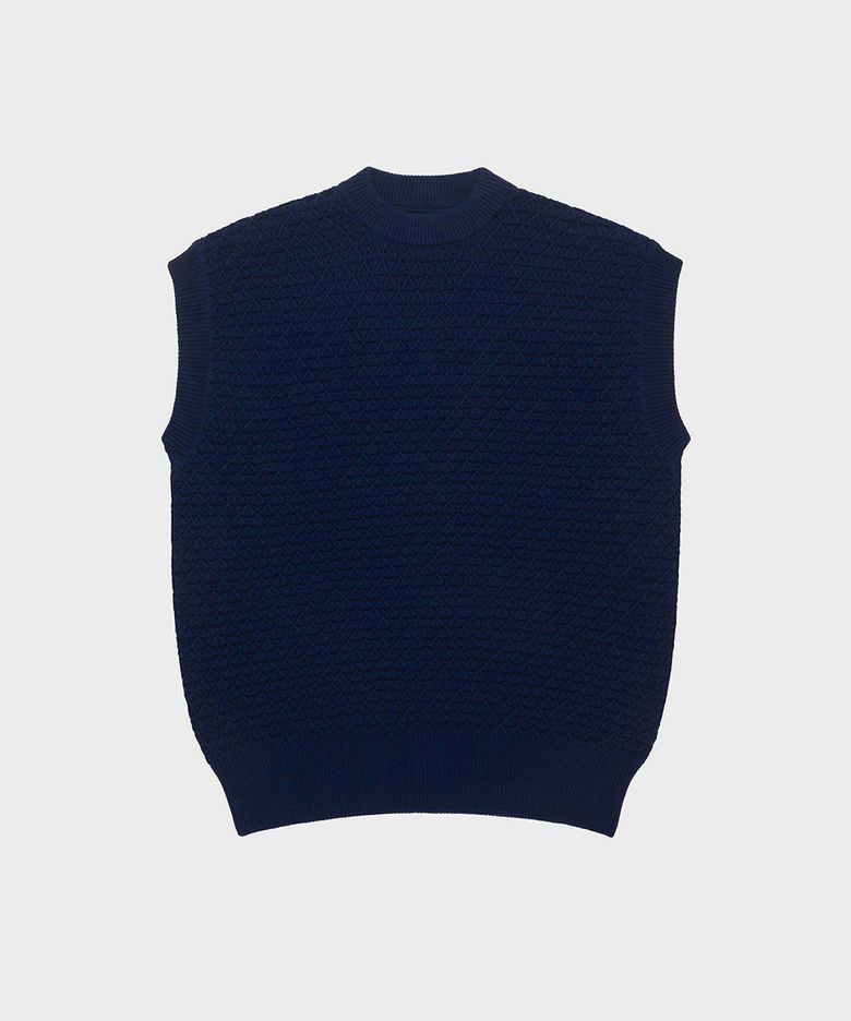 Eyelet Knit Merino Wool Vest -  Dark Denim