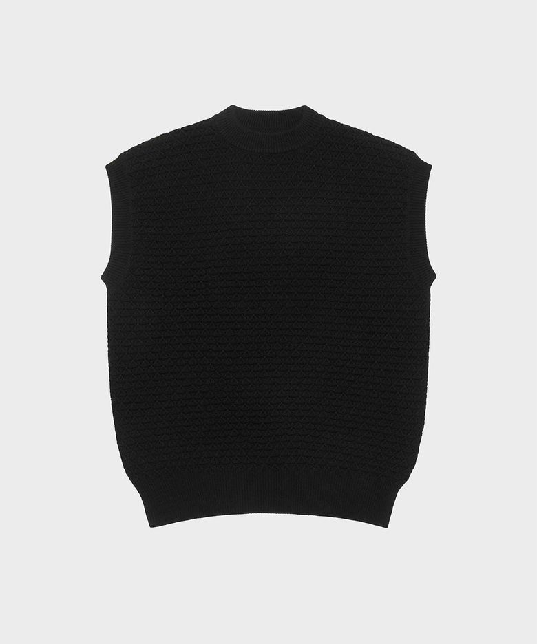Eyelet Knit Merino Wool Vest -  Black