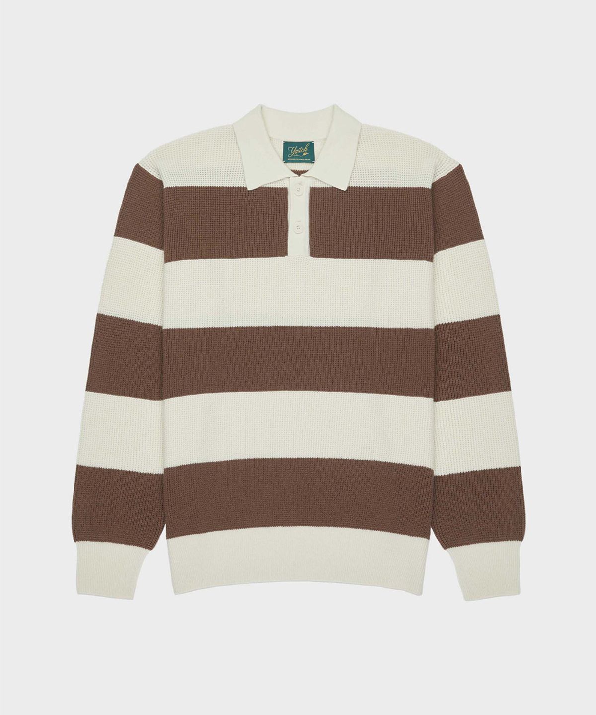야이치(YAITCH) Striped Merino Wool Waffle Rugby - Shitake