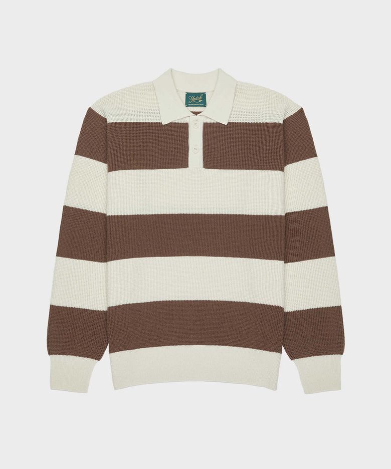 Striped Merino Wool Waffle Rugby - Shitake