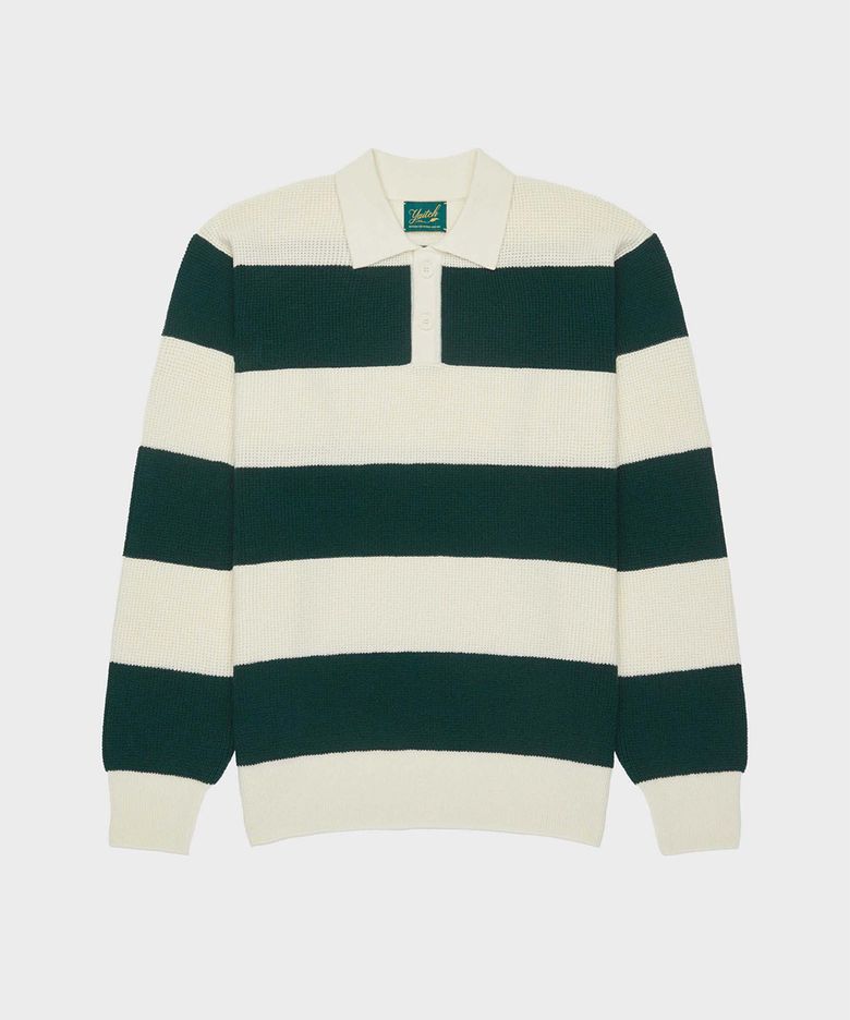 Striped Merino Wool Waffle Rugby - Sycamore