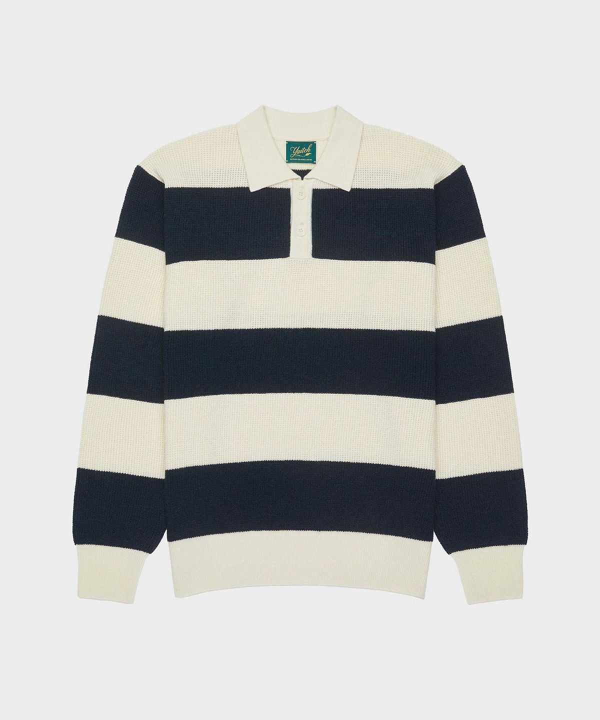 야이치(YAITCH) Striped Merino Wool Waffle Rugby - Golden Blue