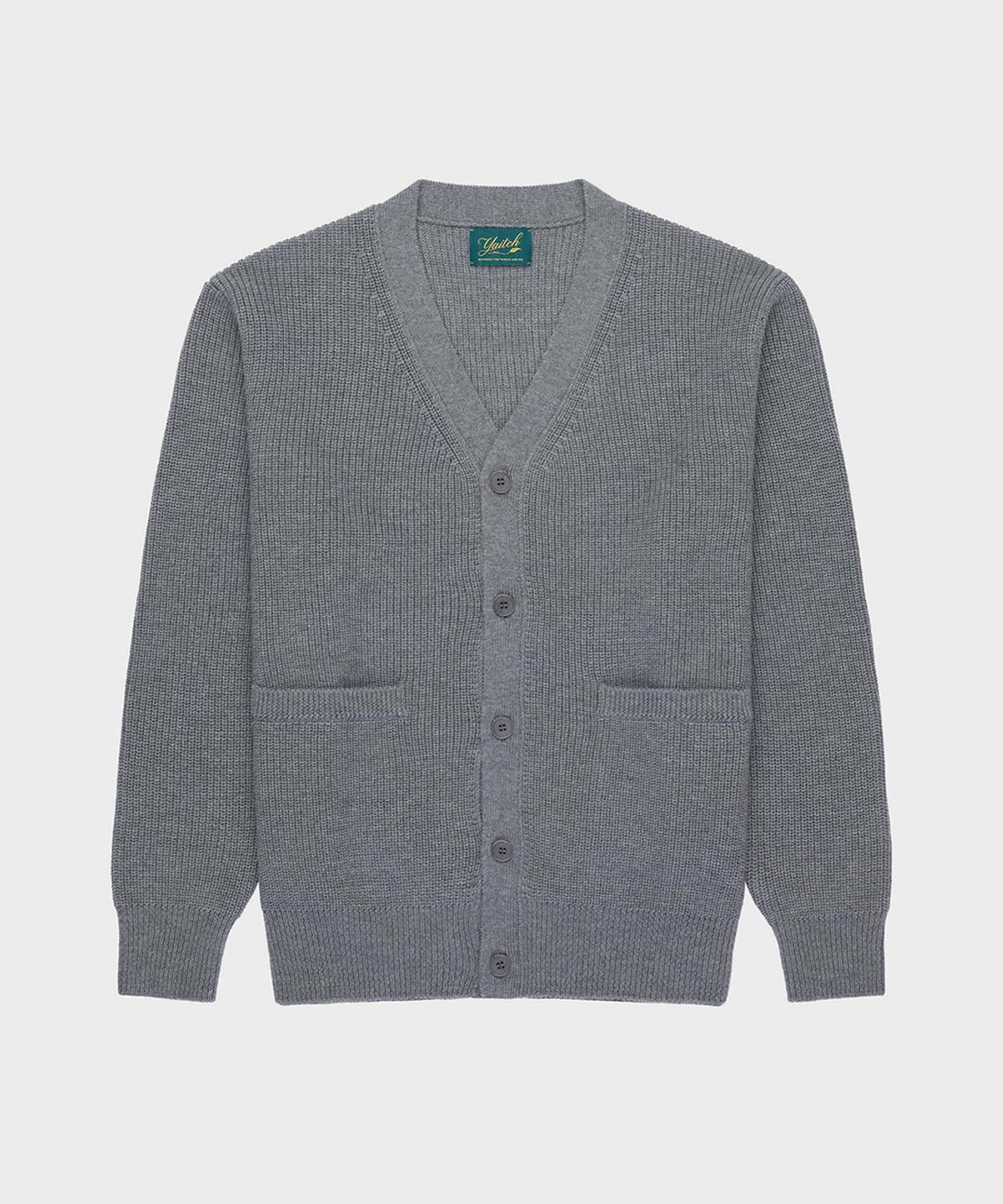 야이치(YAITCH) Shaker Stitch Merino Wool Cardigan - Melange Grey