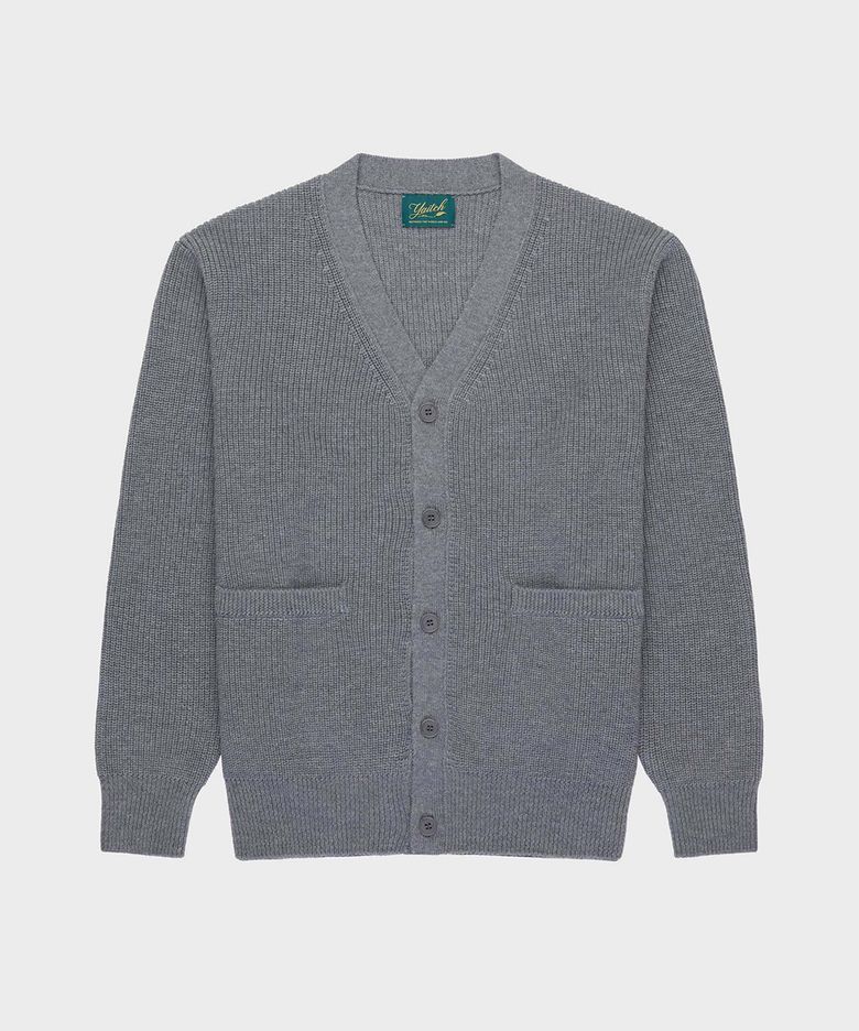 Shaker Stitch Merino Wool Cardigan - Melange Grey