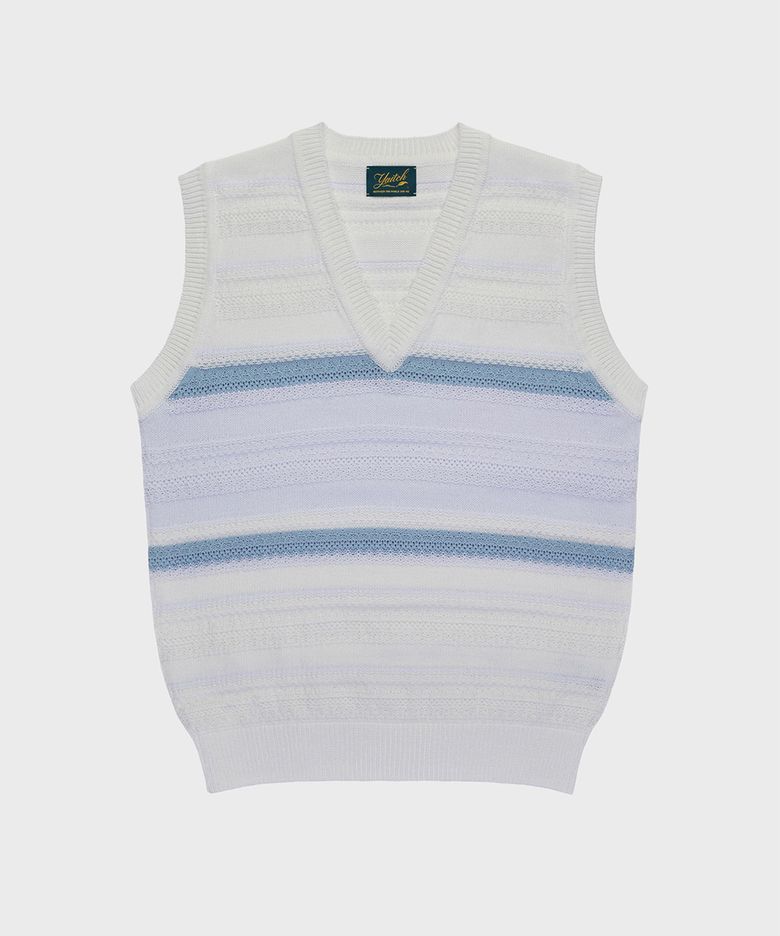 Striped Jacquard Knit Vest - White