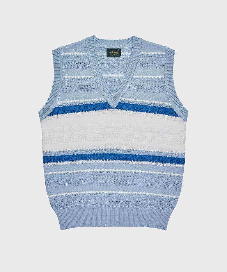 Striped Jacquard Knit Vest - Baby Blue