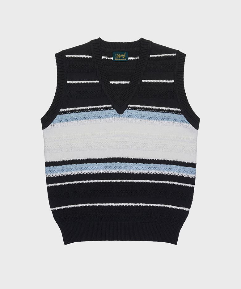 Striped Jacquard Knit Vest - Jet Black