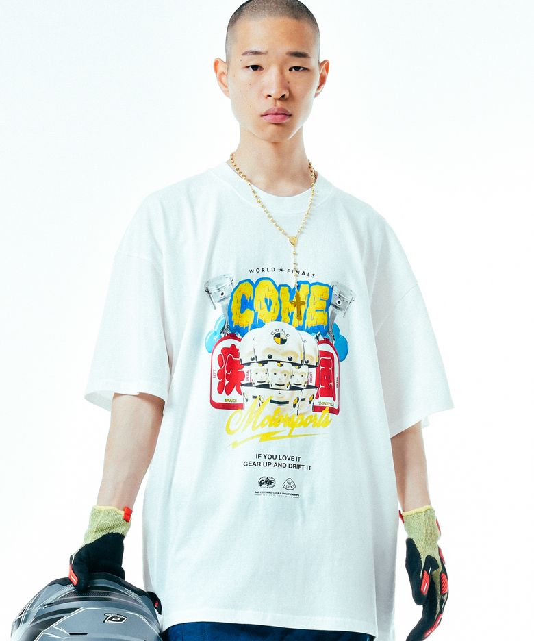 [UNISEX] C.O.M.E Motorsports Oversized Printed Cotton-Jersey T-Shirt (White)