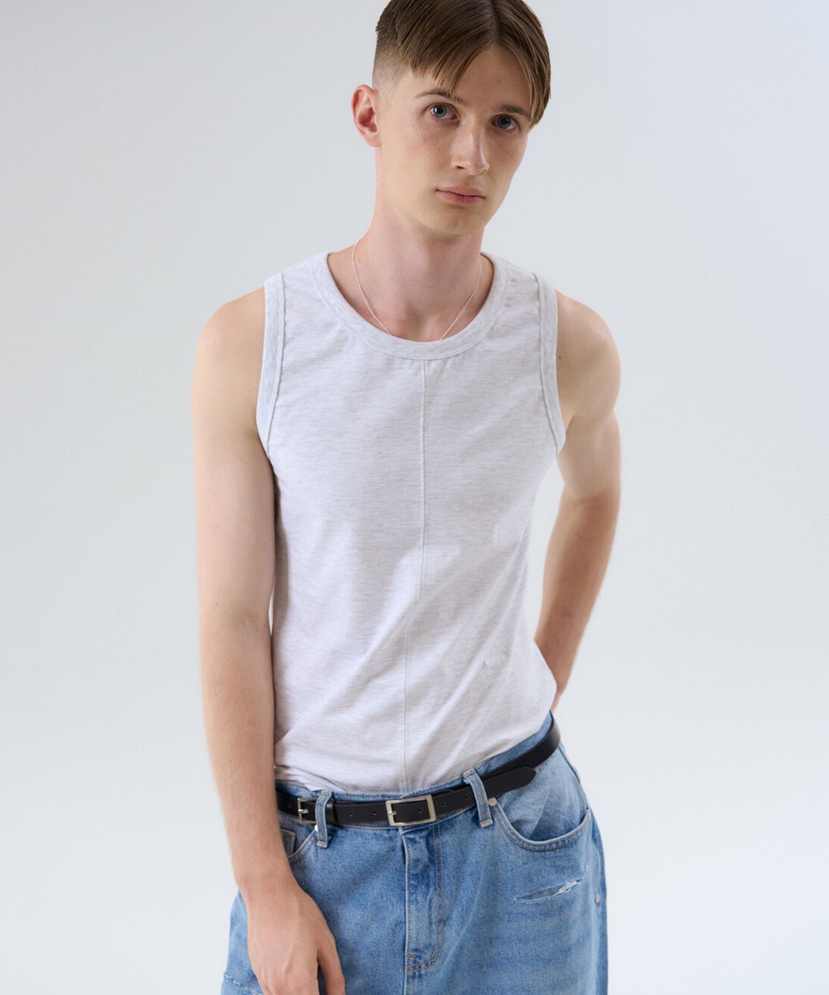 윈더(WINDER) CF SLEEVELESS TOP - MELANGE GREY