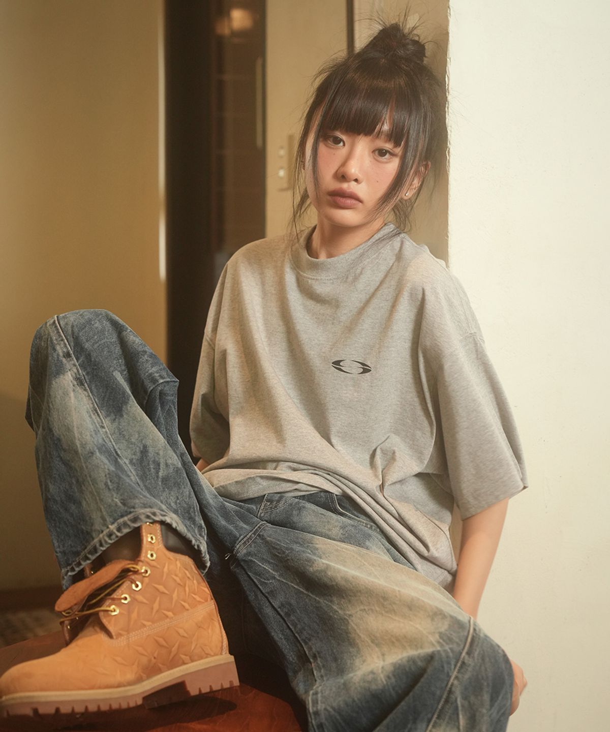 그레일즈(GRAILZ) PREMIUM OVERSIZED T-SHIRTS [MELANGE GREY]