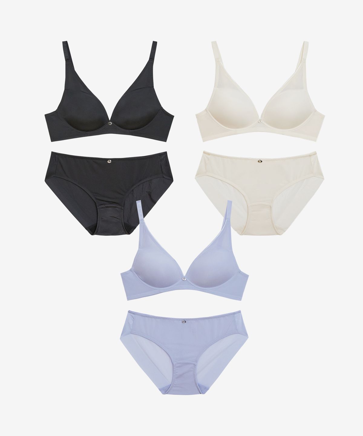 원더브라(WONDERBRA) [3PACK] V넥 노와이어 브라팬티 세트