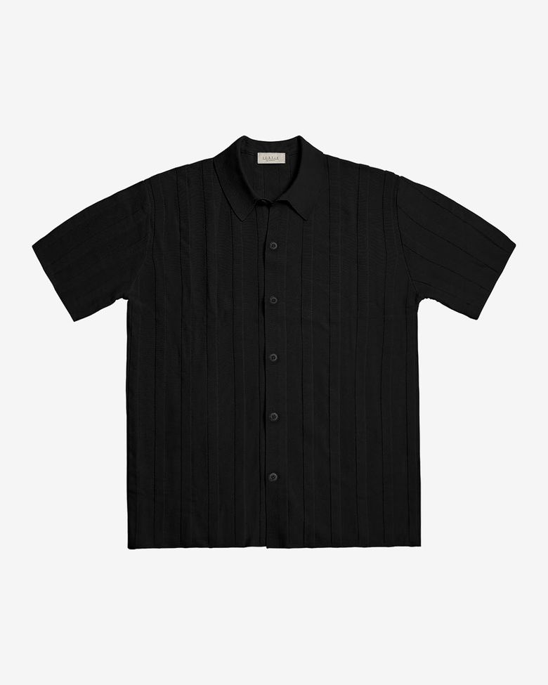 Ribbed Collar Knit Shirts (Black)