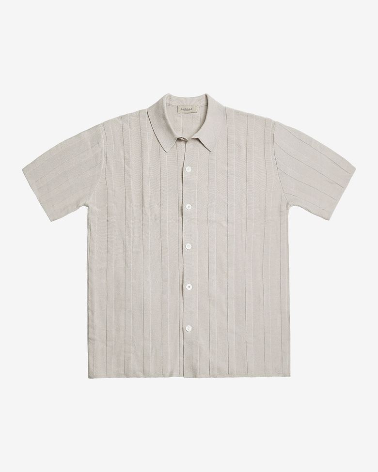 Ribbed Collar Knit Shirts (Oatmeal)
