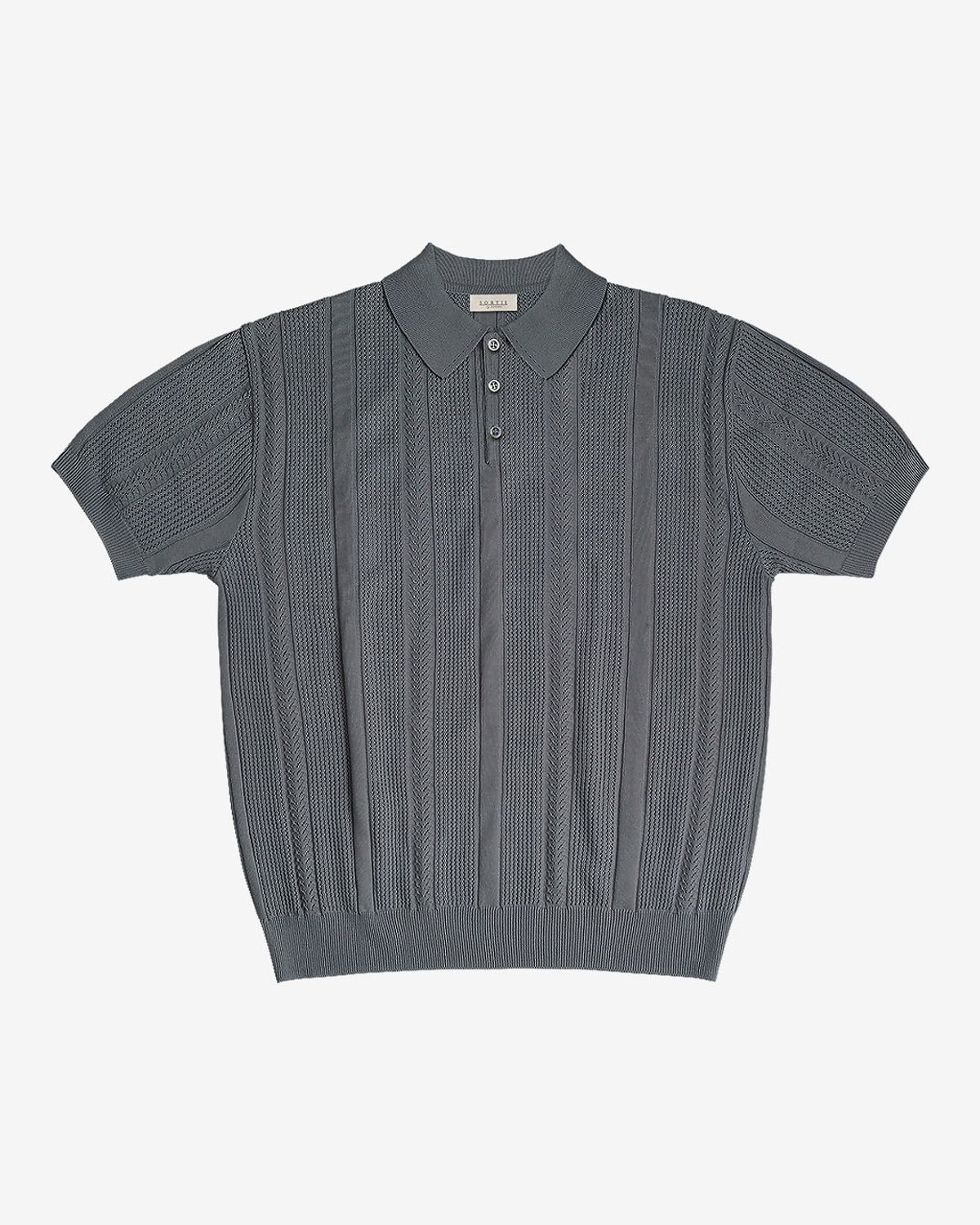 솔티(SORTIE) Mesh Mixed Crochet Polo Knit (Charcoal)