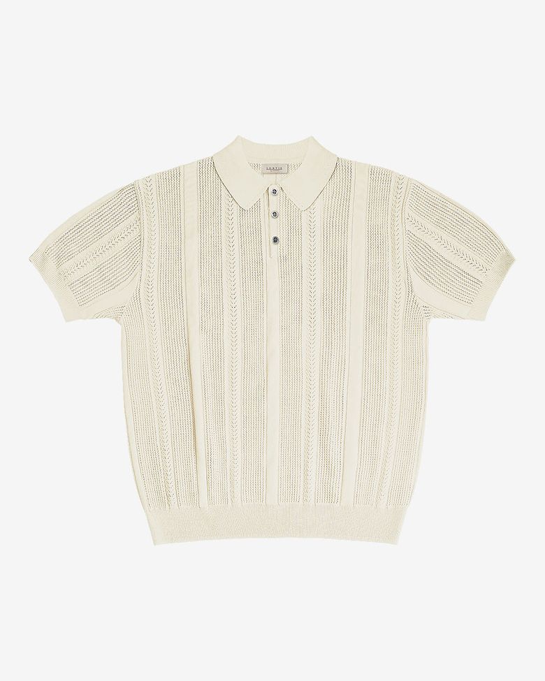 Mesh Mixed Crochet Polo Knit (Ivory)
