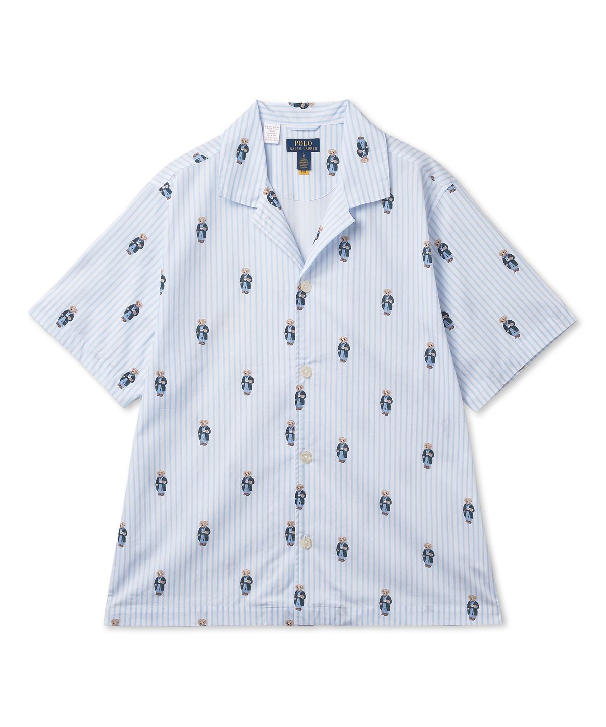 폴로 랄프 로렌(POLO RALPH LAUREN) 폴로 베어 스트라이프 코튼 파자마 세트 - 블루