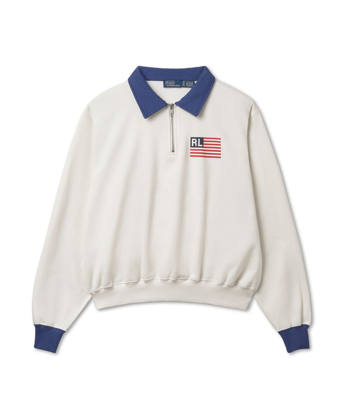 폴로 랄프 로렌(POLO RALPH LAUREN) W 로고 플래그 플리스 하프 지퍼 풀오버 - 덱워시 화이트