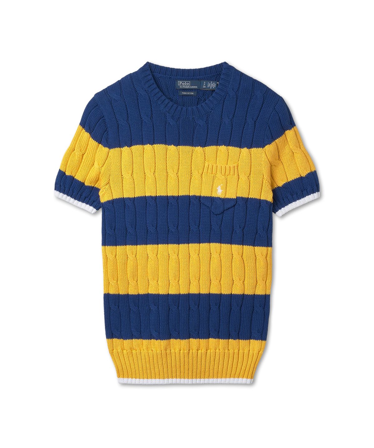 폴로 랄프 로렌(POLO RALPH LAUREN) W 스트라이프 케이블 니트 코튼 스웨터 - 블루 요트/화이트