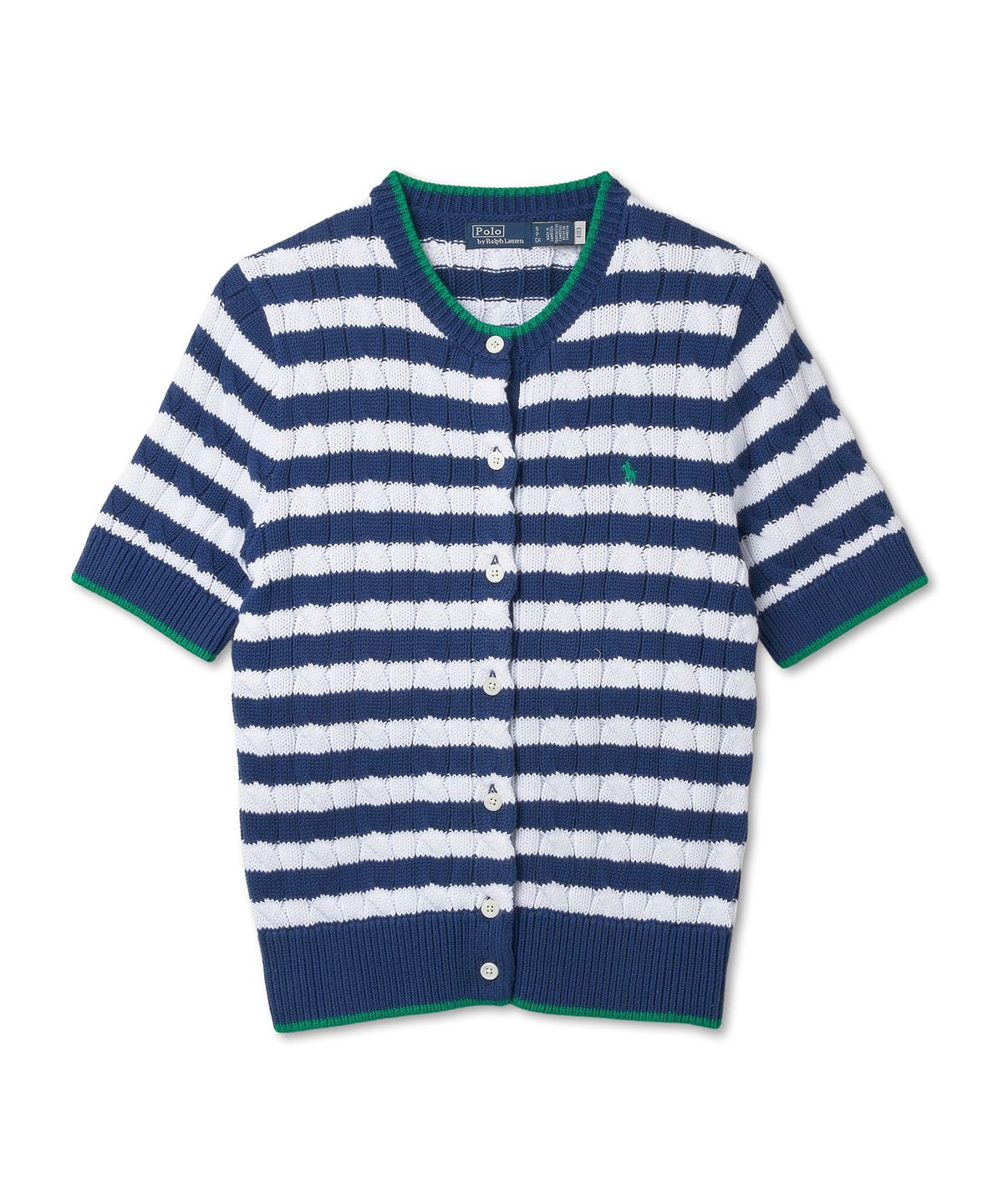 폴로 랄프 로렌(POLO RALPH LAUREN) W 스트라이프 케이블 니트 숏 슬리브 코튼 스웨터 - 블루 요트/화이트