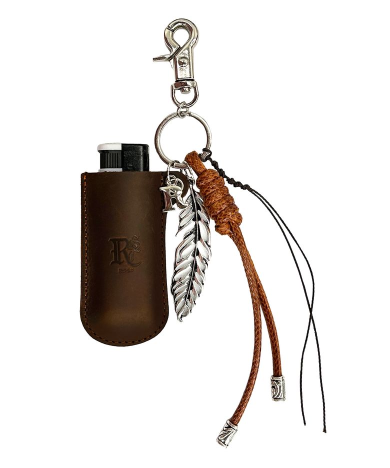 LEATHER LIGHTER CASE KEYRING - BROWN