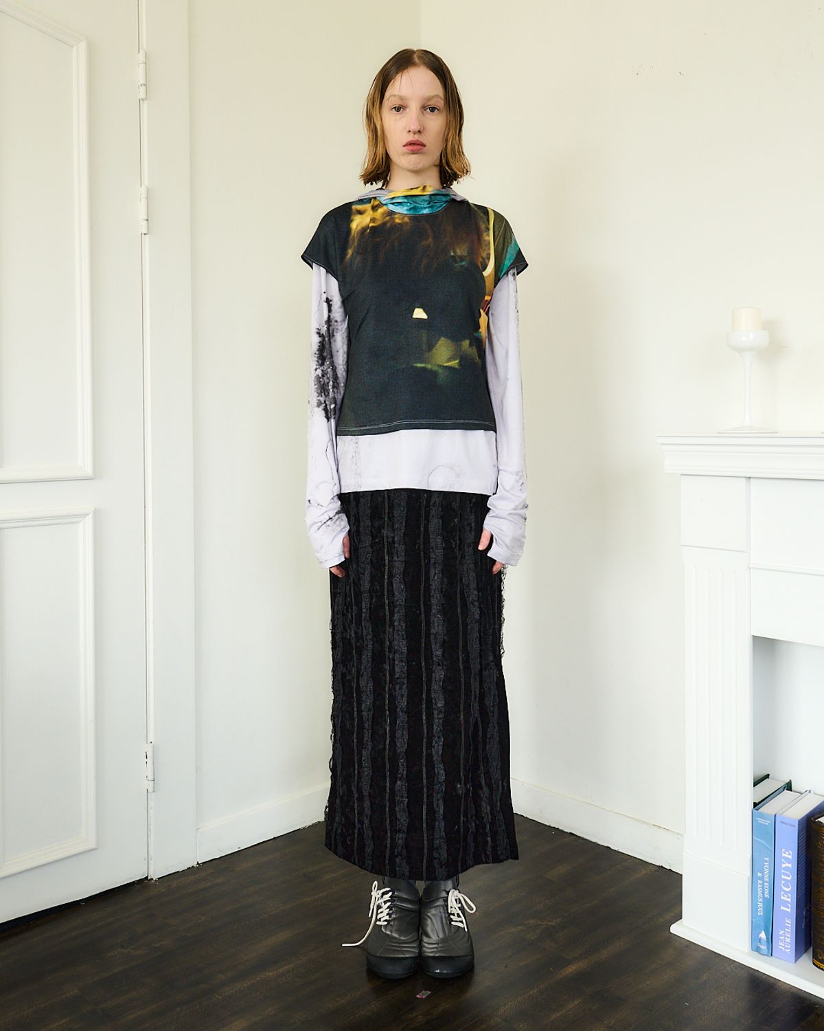 씬(SEEN) VELVET TAPE LONG SKIRT (Black)