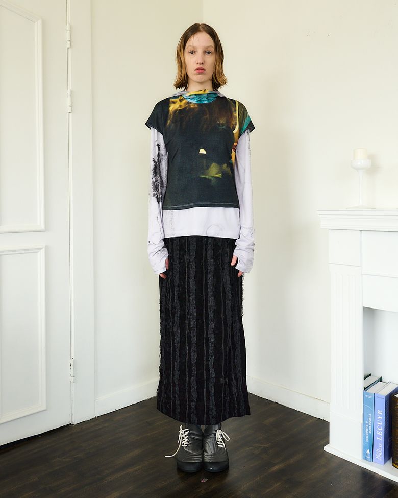 VELVET TAPE LONG SKIRT (Black)