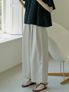 Striped Banding Wide Pants - CREAM