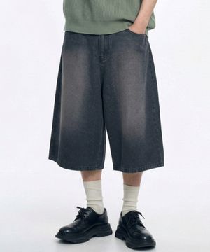 8부 버뮤다 데님 팬츠 블랙