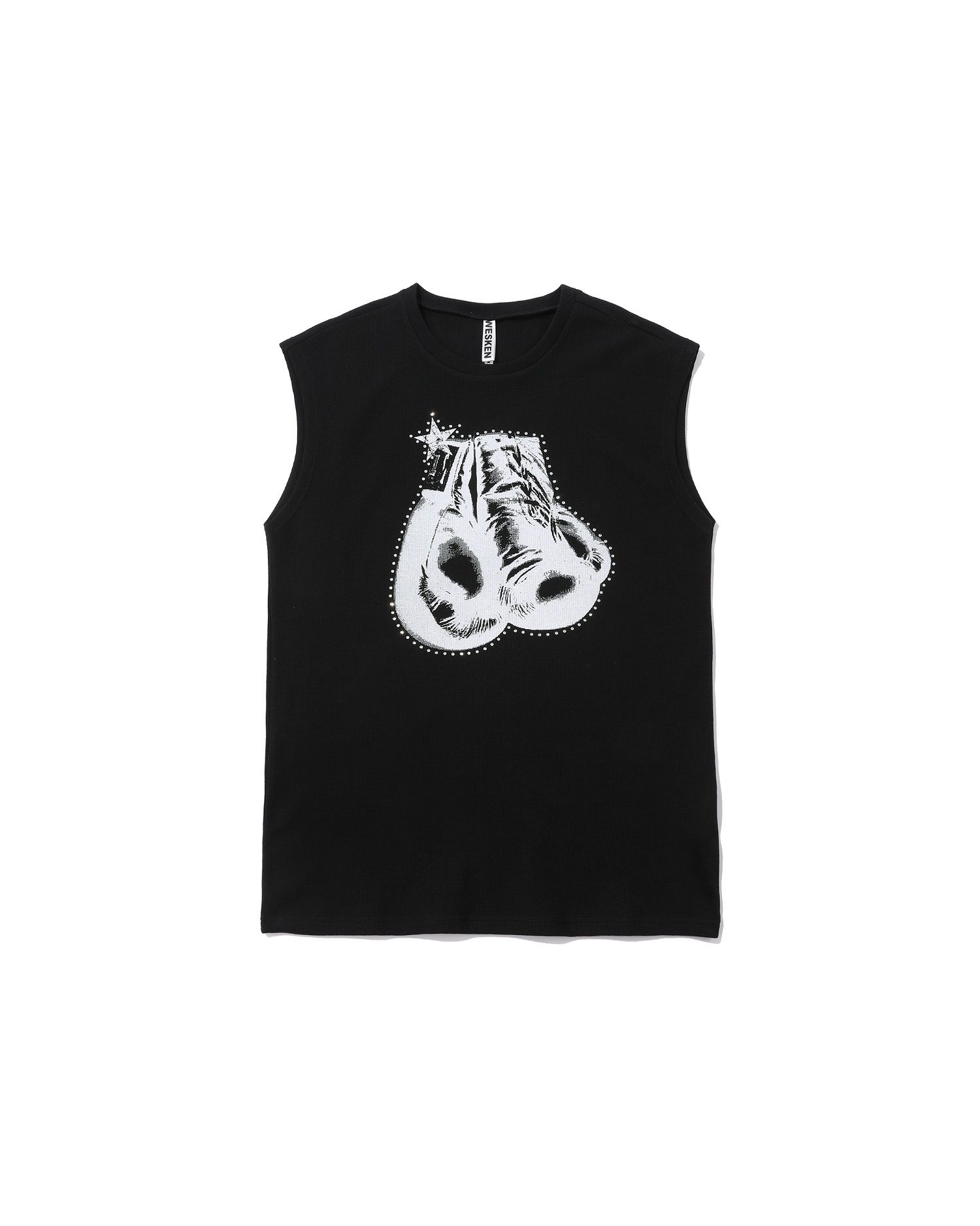 MUSINSA公式 | WESKEN Cubic detail waffle sleeveless (black)