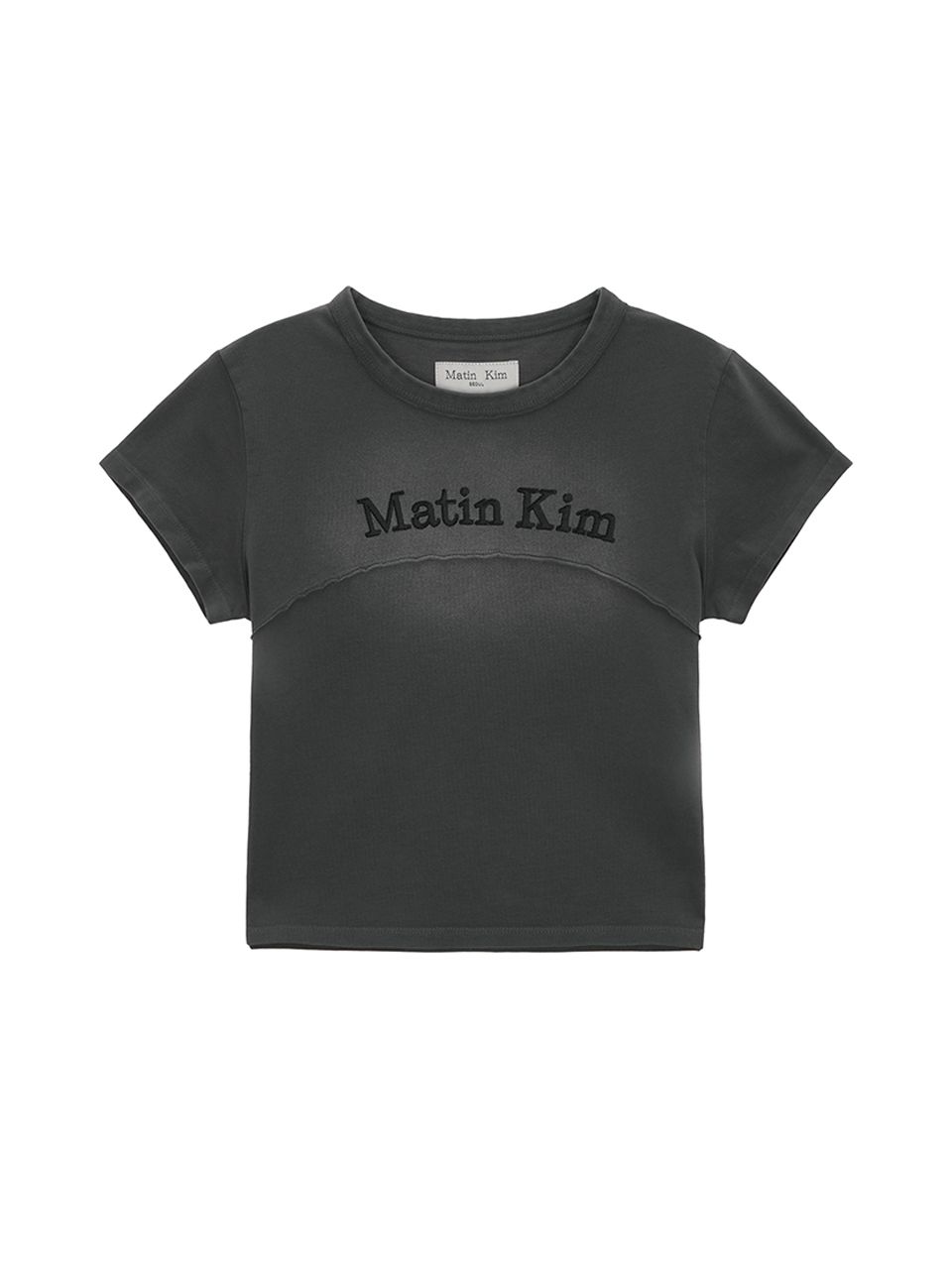 MUSINSA | MATIN KIM PIGMENT CUT OUT LOGO CROP TOP IN CHARCOAL