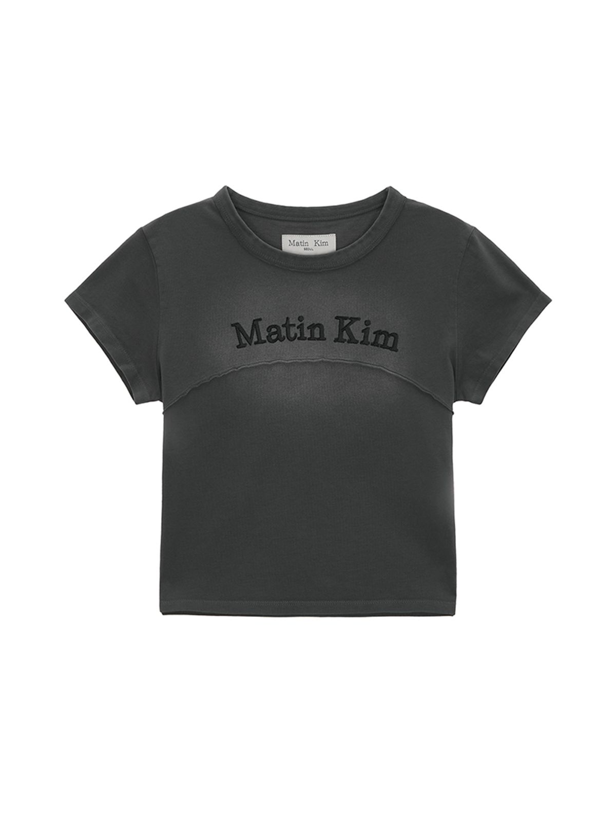 마뗑킴(MATIN KIM) PIGMENT CUT OUT LOGO CROP TOP IN CHARCOAL