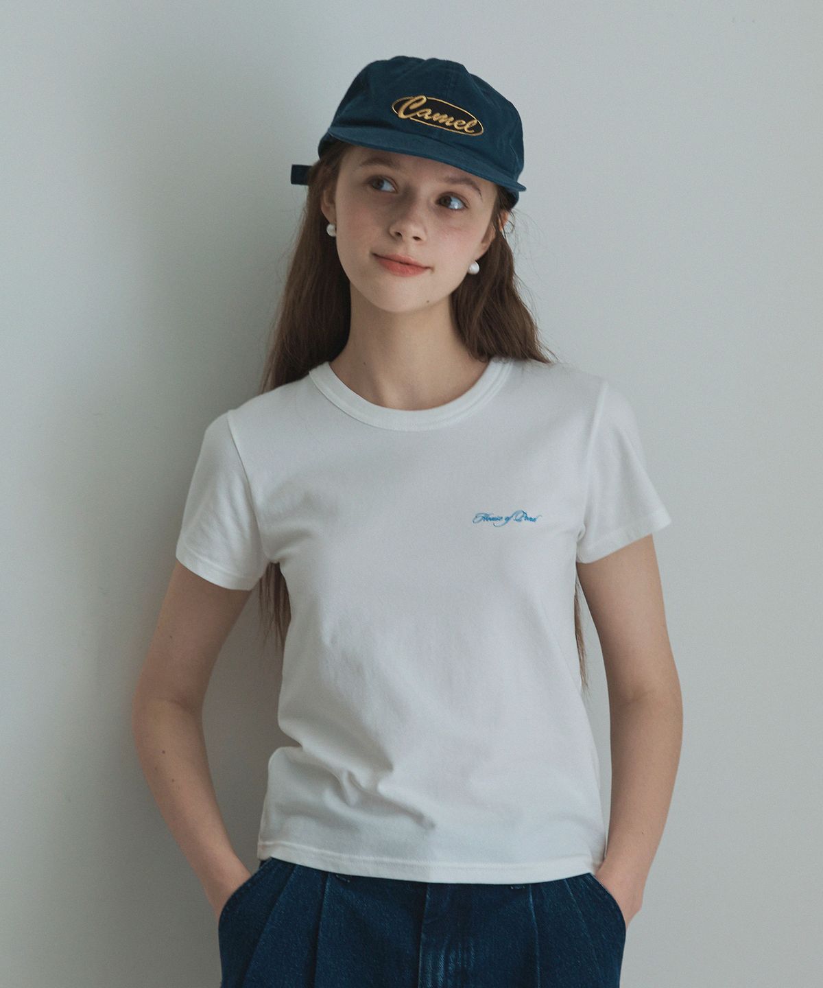 하우스 오브 폰드(HOUSE OF POND) Round neck narrow t shirt (Ivory)