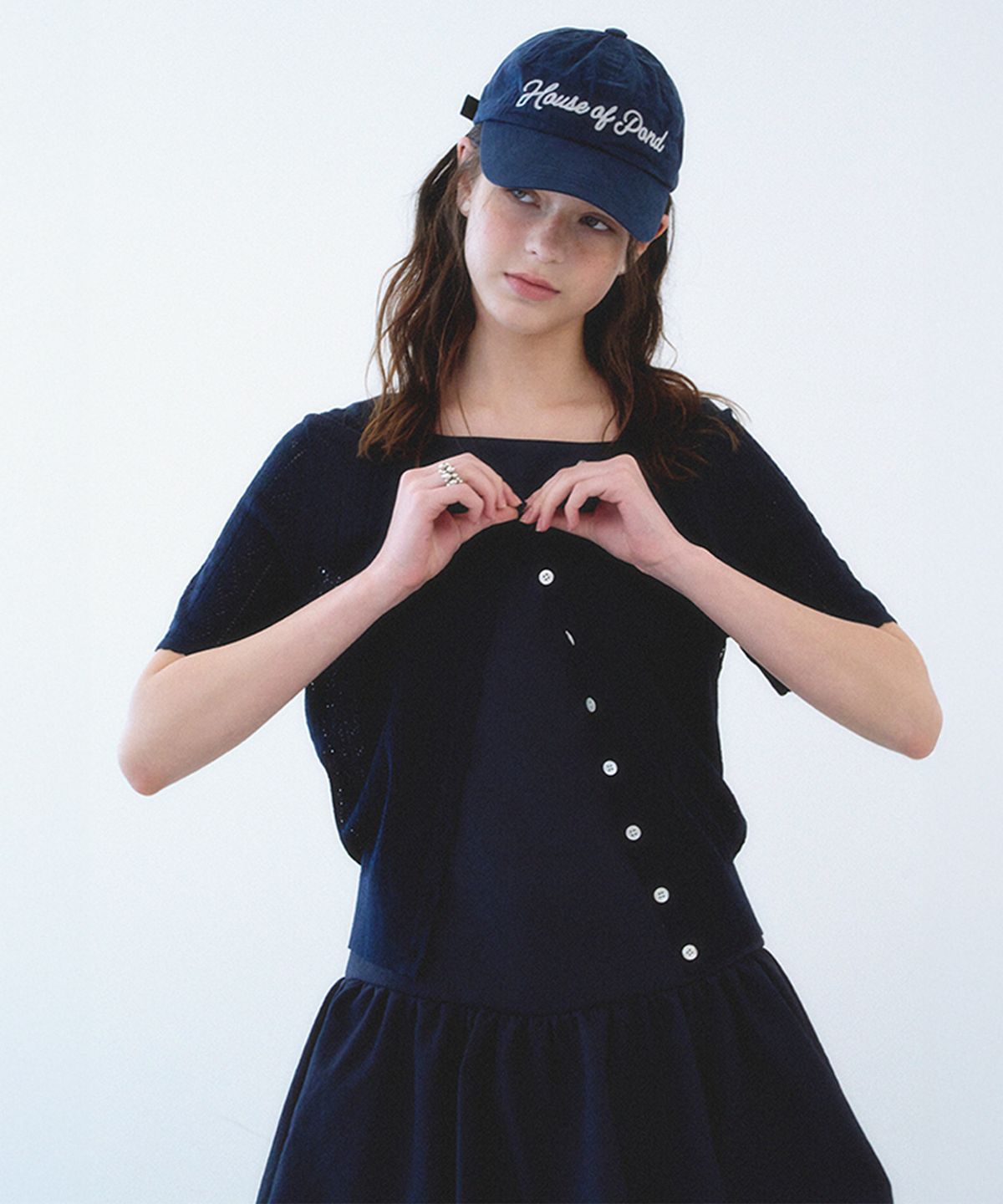 하우스 오브 폰드(HOUSE OF POND) Crochet petite cardigan (Ivory,Navy)